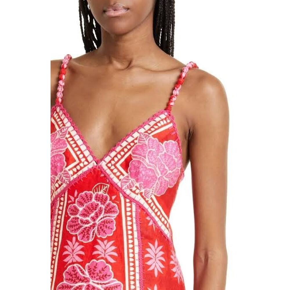 Farm Rio Dress Womens XL Linen Red Pink Summer Sunrise Tank Maxi - Picture 14 of 15